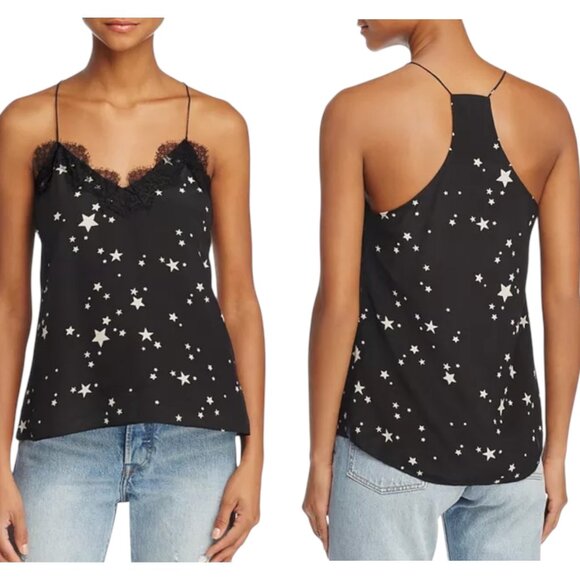 Cami NYC Women’s ‘The Race’ Star Print Silk Lace Racerback Camisole, Black Small - Picture 1 of 11